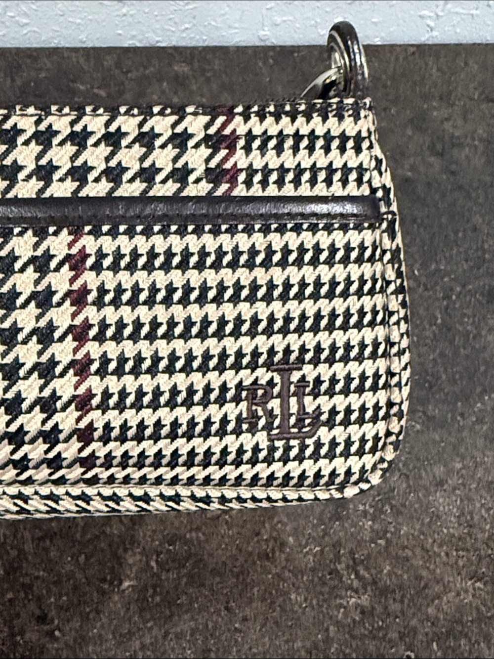 Vintage Y2K Ralph Lauren Brown Plaid Houndstooth Small Shoulder Bag Baguette - Picture 5 of 16